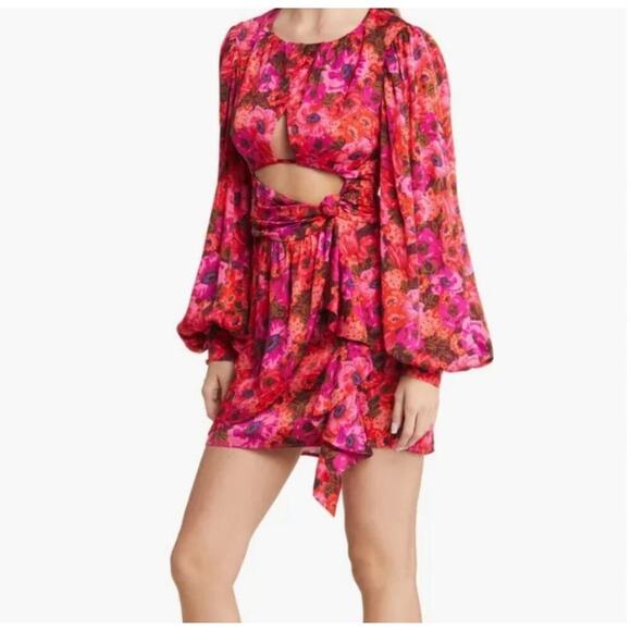 B47 For Love & Lemons Lauren Floral Mini Dress Women Small Romantic Bohemian - Picture 2 of 9